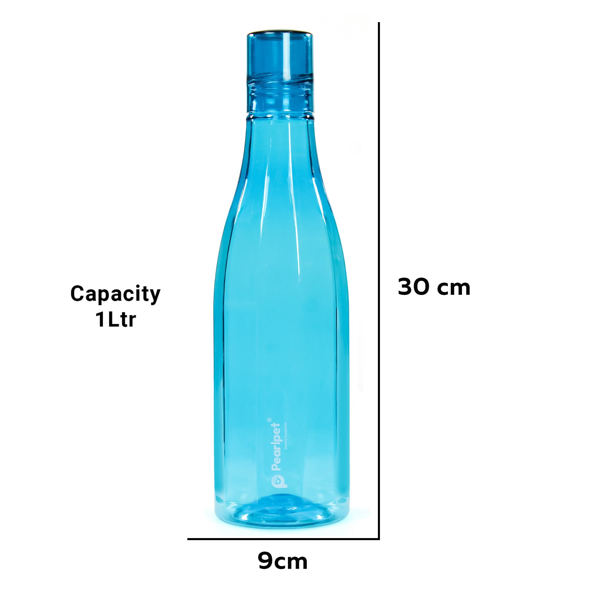 PEARLPET Azzure Wasserflasche für Zuhause, auslaufsichere Flaschen für den Kühlschrank, BPA-frei, lebensmittelecht, Kunststoff, 6 Stück, je 1000 ml, Blau
