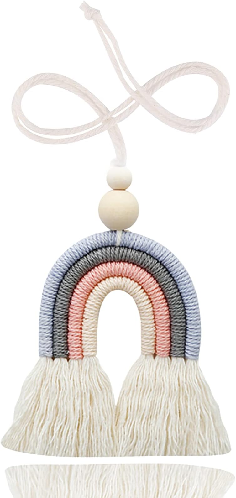 LUTER 1 x Macrame Rainbow Car Charm with Wooden Beads for Home Wall Decoration (Colour 3)