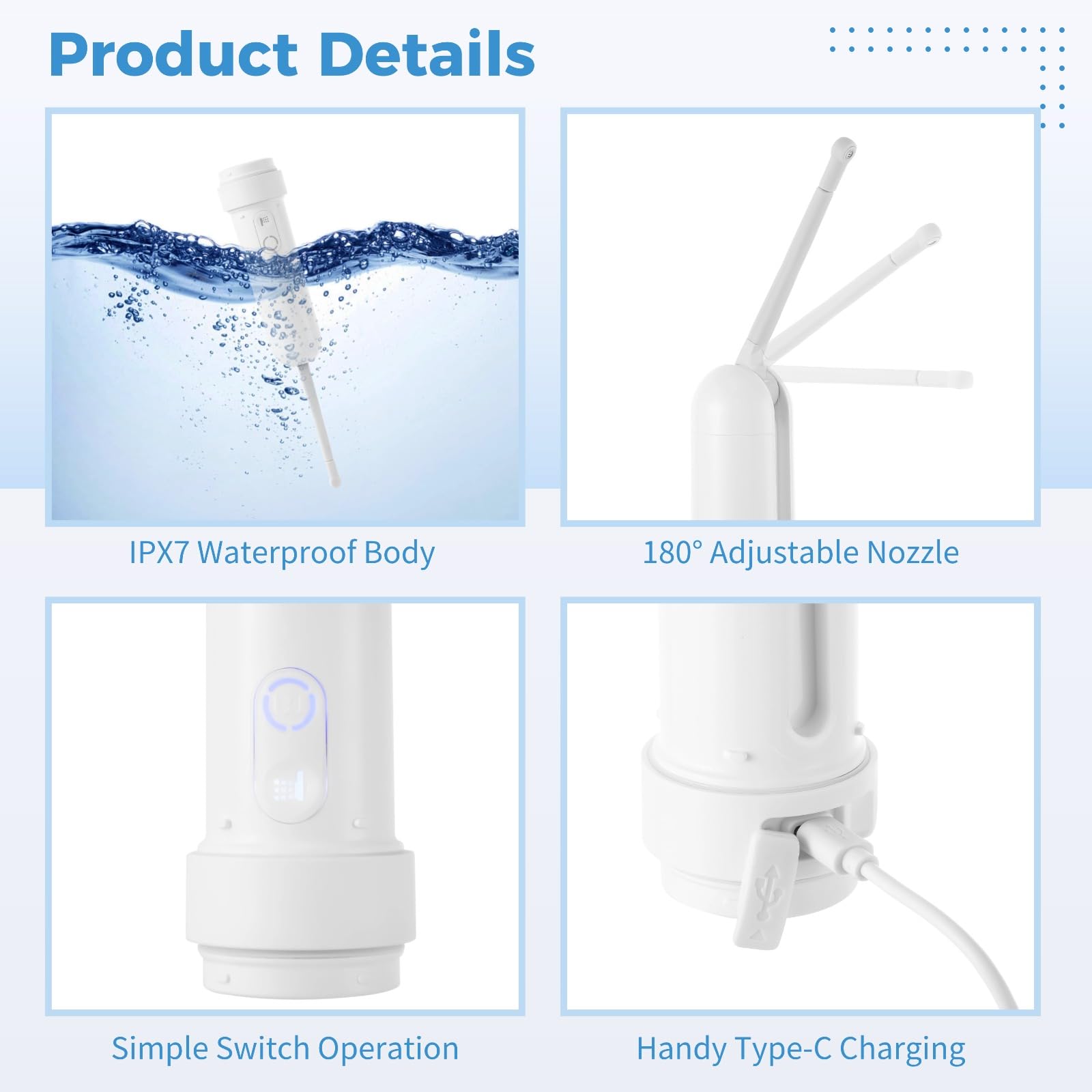 Bidet portatile da viaggio, detergente personale portatile ricaricabile con serbatoio d'acqua da 14 once, spruzzatore elettrico impermeabile IPX7, 3 modalità di pulizia per l'igiene personale