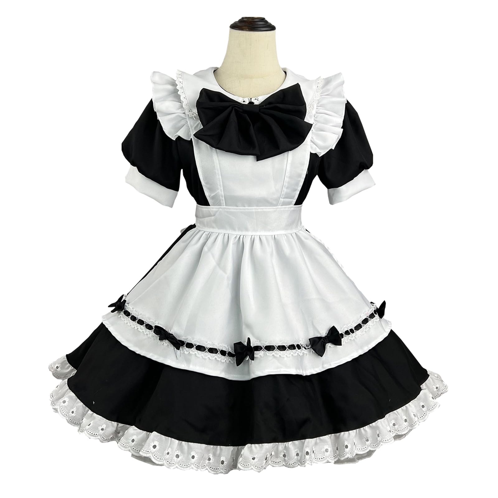 CR ROLECOS Black Maid Outfit Costume Japanese Women Maid Dress Victorian Lolita Dress Apron with Headwear Halloween Costumes Short Sleeves S — image 1