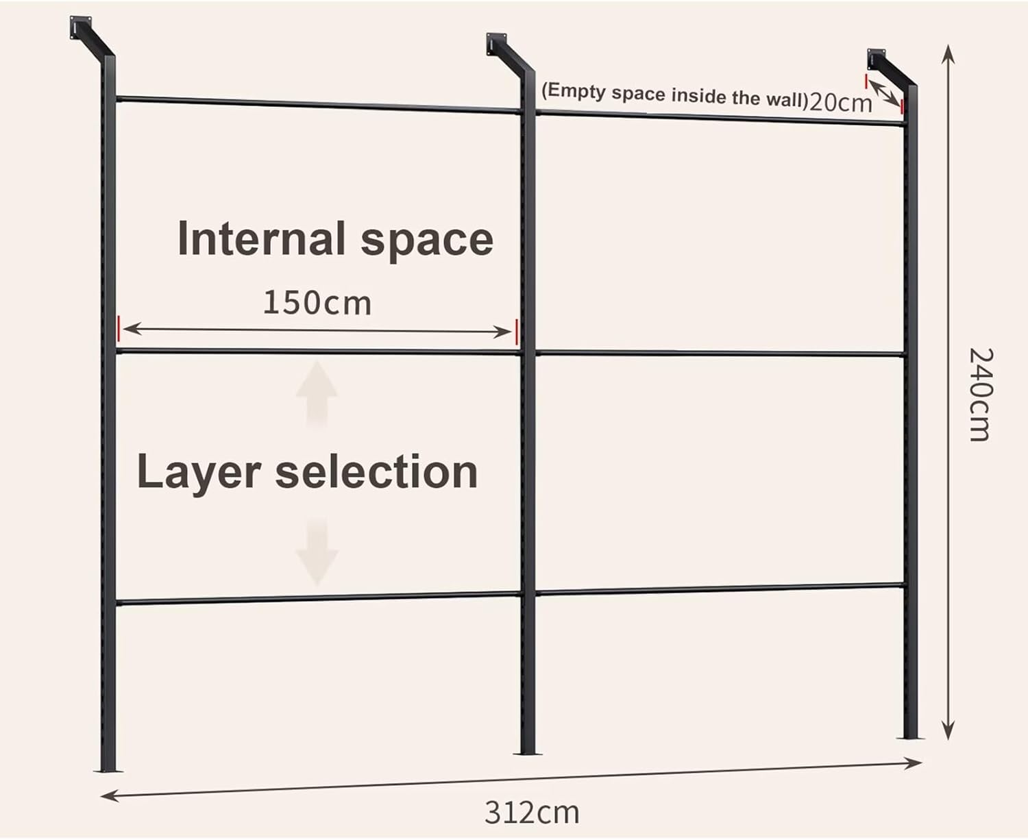 Wall Mounted Metal Fabric Sample Display Rack - 3 Rolls, Commercial Curtain & Leather Scarf Organizer, Mobile Textile Color Card Storage Shelves (2 Rows, 312x240cm)