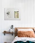 Rustic Wall Mirror - Rectangular Antique Wooden Frame - Farmhouse Bedroom & Entryway - Large White - 20" x 16"