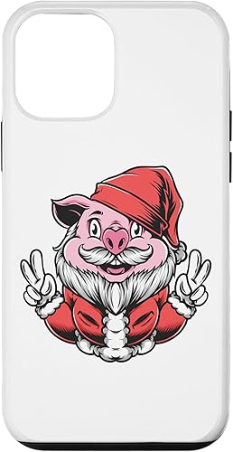 iPhone 12 mini Merry Pigmas Pig Navidad Santa Pig Luces de Navidad Caso de granjero