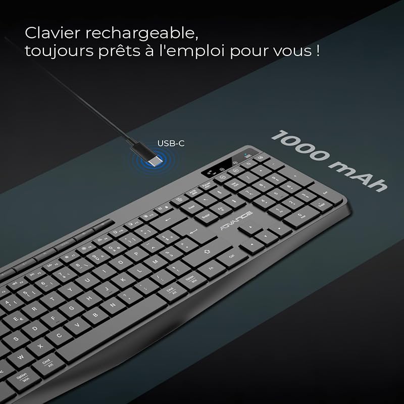 AD ADVANCE R Type Vezeték Nélküli Billentyűzet - Csendes, Tölthető, RGB Háttérvilágítás, Francia Kiosztás, Windows/Mac Kompatibilis