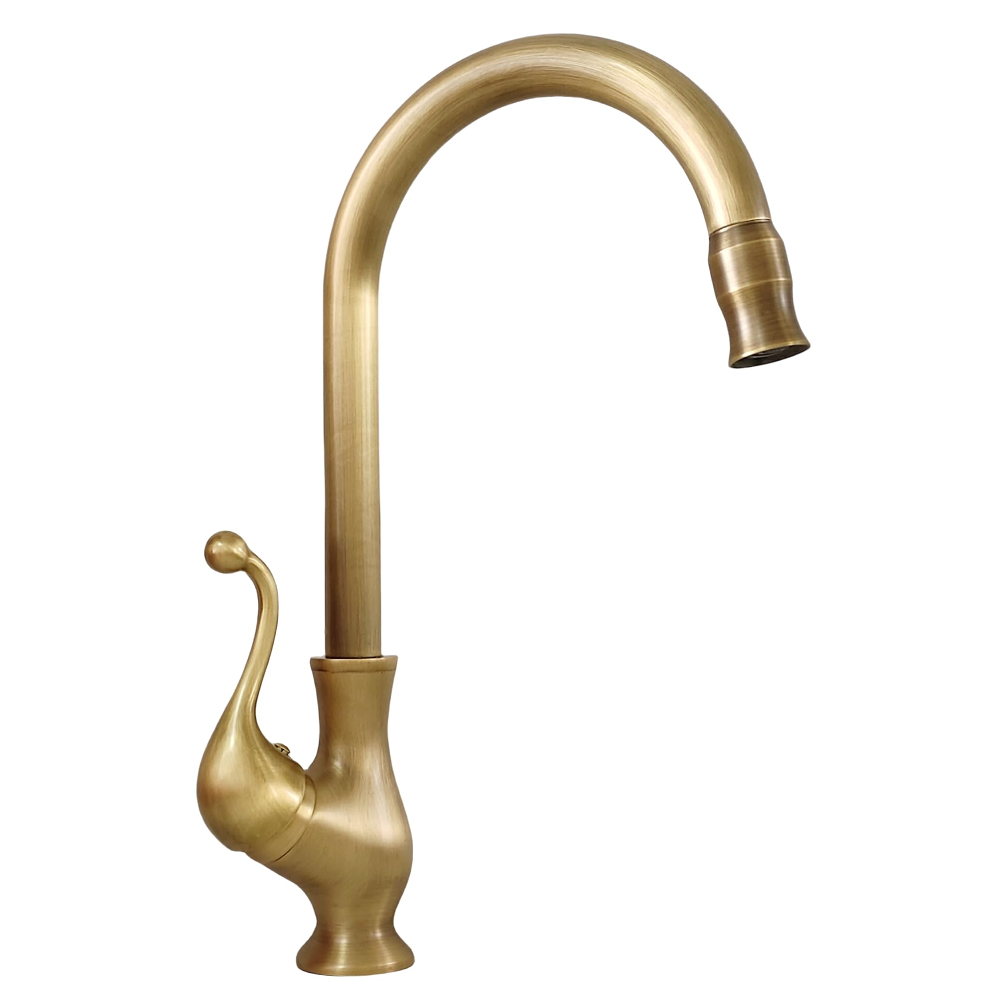 Grifo Cocina Alto Latón Antiguo, Mezclador Monomando Fregadero Bronce Retro, Giratorio 360° Griferia Lavabo Baño Cobre con Caño Alto de Arco