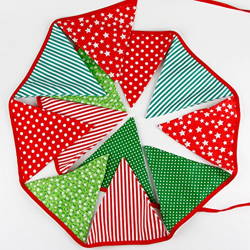 Infei 3.2M/10.5Ft Christmas Fabric Flags Bunting Banner Garlands For Wedding, Birthday Party, Outdoor & Home Decoration (Red & Green) #TOP5