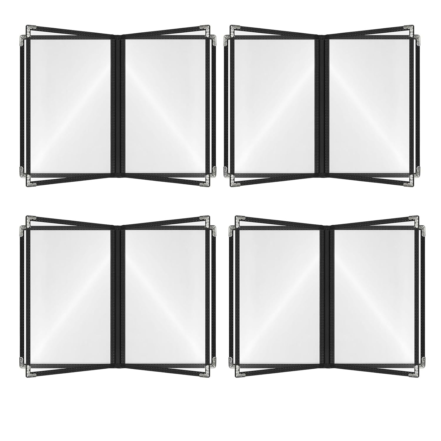 Menu Covers 8.5 x 11, Restaurant Menu Covers 4 Pack, 4 Pages / 8 Views, Waterproof Menu Book with Protective Film, Silver Horn