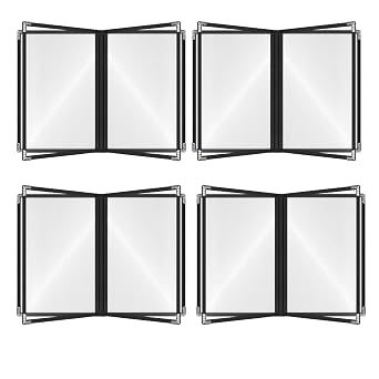Menu Covers 8.5 x 11, Restaurant Menu Covers 4 Pack, 4 Pages / 8 Views, Waterproof Menu Book with Protective Film, Silver Horn