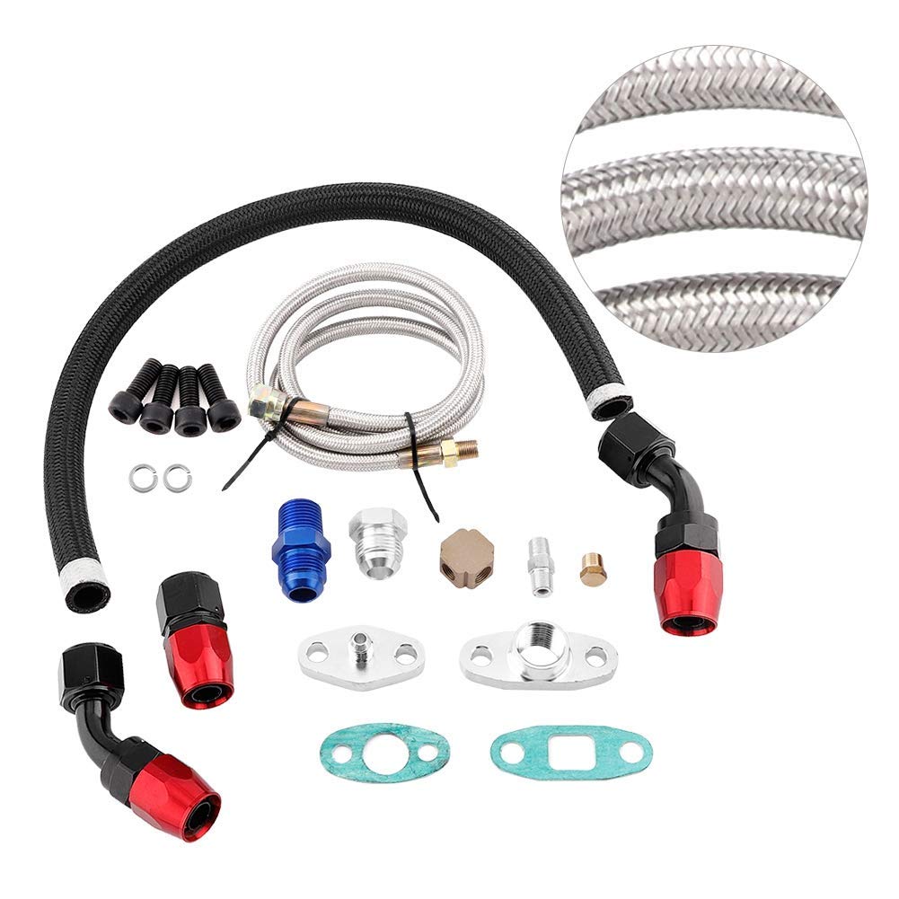 kit turbo Kit de línea de alimentación de aceite Turbo EVGATSAUTO, línea de retorno de alimentación de aceite Turbo AN10, juego de brida adaptadora para T3 T4 GT35 T70 T66