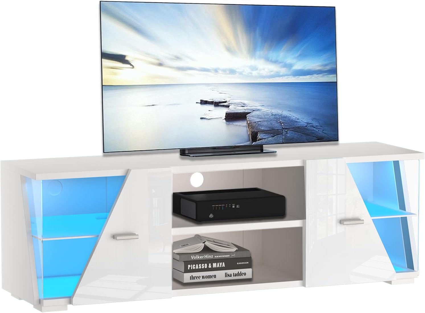 Mobile Angolare Per TV Dripex Con LED - 120x36x45.5cm, Marrone Vintage, 4 Ripiani Aperti - Foto 11