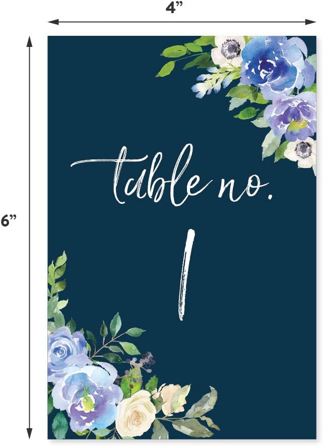 Andaz Press Navy Blue Hydrangea Floral Garden Wedding Table Numbers 1-20, 4x6-Inches Table Number Cards For Wedding Reception, Restaurant, Boda