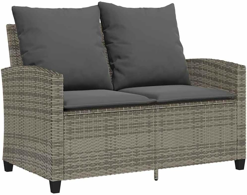 Garden Sofa Grey PE Rattan 2-Seater, Water-Resistant Outdoor Lounge Set with Tempered Glass Table, Patio Furniture for Balcony, Terrace Patio Chair