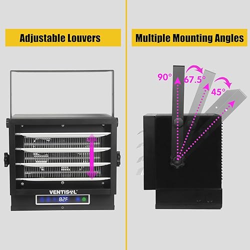 Miniatura 6 de VENTISOL Calentador eléctrico de garaje de 7500 W, 240 V, calentador digital para garaje, con temporizador, control remoto, instalación cableada,