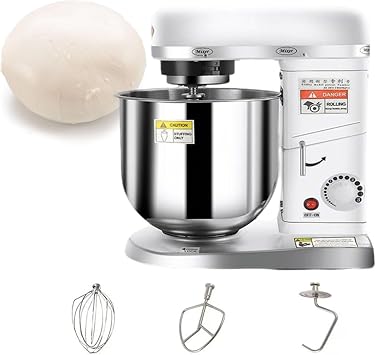 Commercial Stand Mixer, 5L/7L/10L Pizza Bakery Multifunction Blender Food Mixer, 3 Speed Electric Kitchen Mixer with Bowl, Food Mixer for Baking Pizzeria, Cake Mixer White-5L
