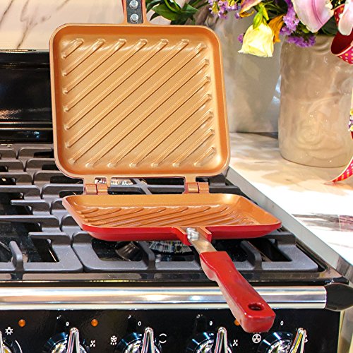 BulbHead Copper Flipwich Non-Stick Grilled Sandwich and Panini Maker ,Red,1 pack