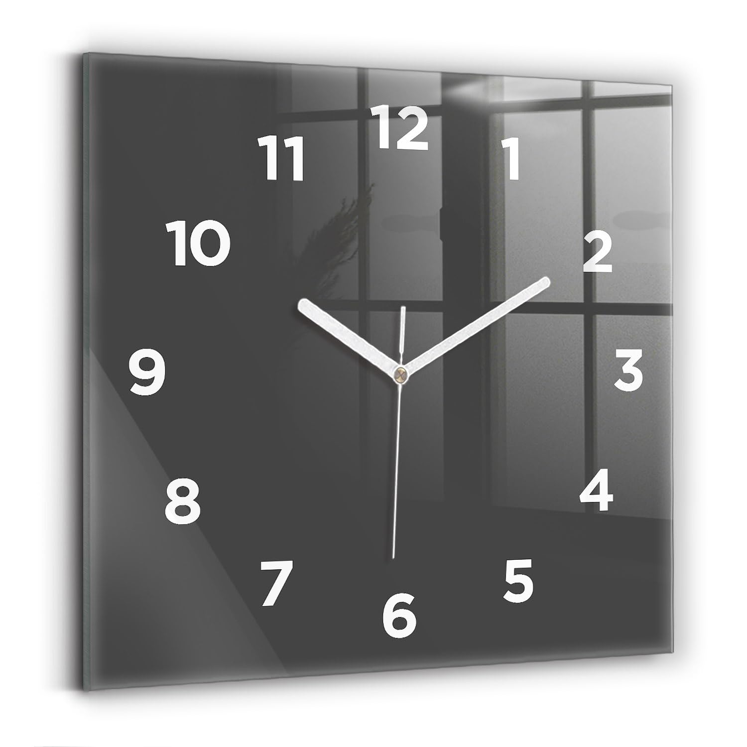 Horloge numérique carrée 30x30 cm Wallfluent grise à aiguilles blanches