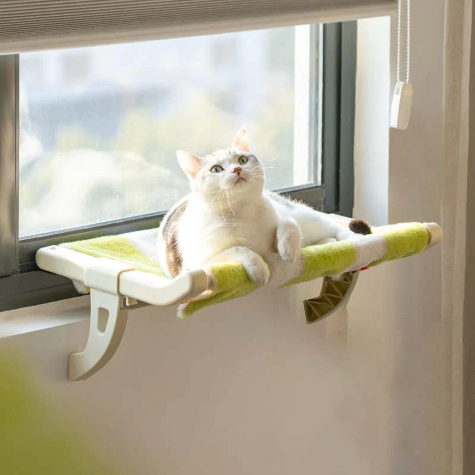 Fensterliege Für Katzen Bis 18kg - Klappbare Hängematte Mit Saugnäpfen Für Fensterbank (Weiß, 30x60cm)