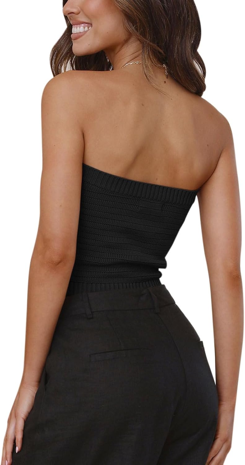 BZB Women Tube Crop Tops Summer Strapless Cute Ribbed Bandeau Tank Tops - Image 5
