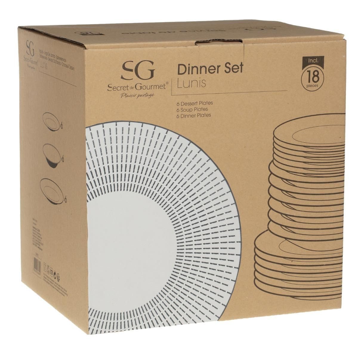 Secret de Gourmet - Service de Table 18 Pièces "Lunis" 27cm Noir & Blanc