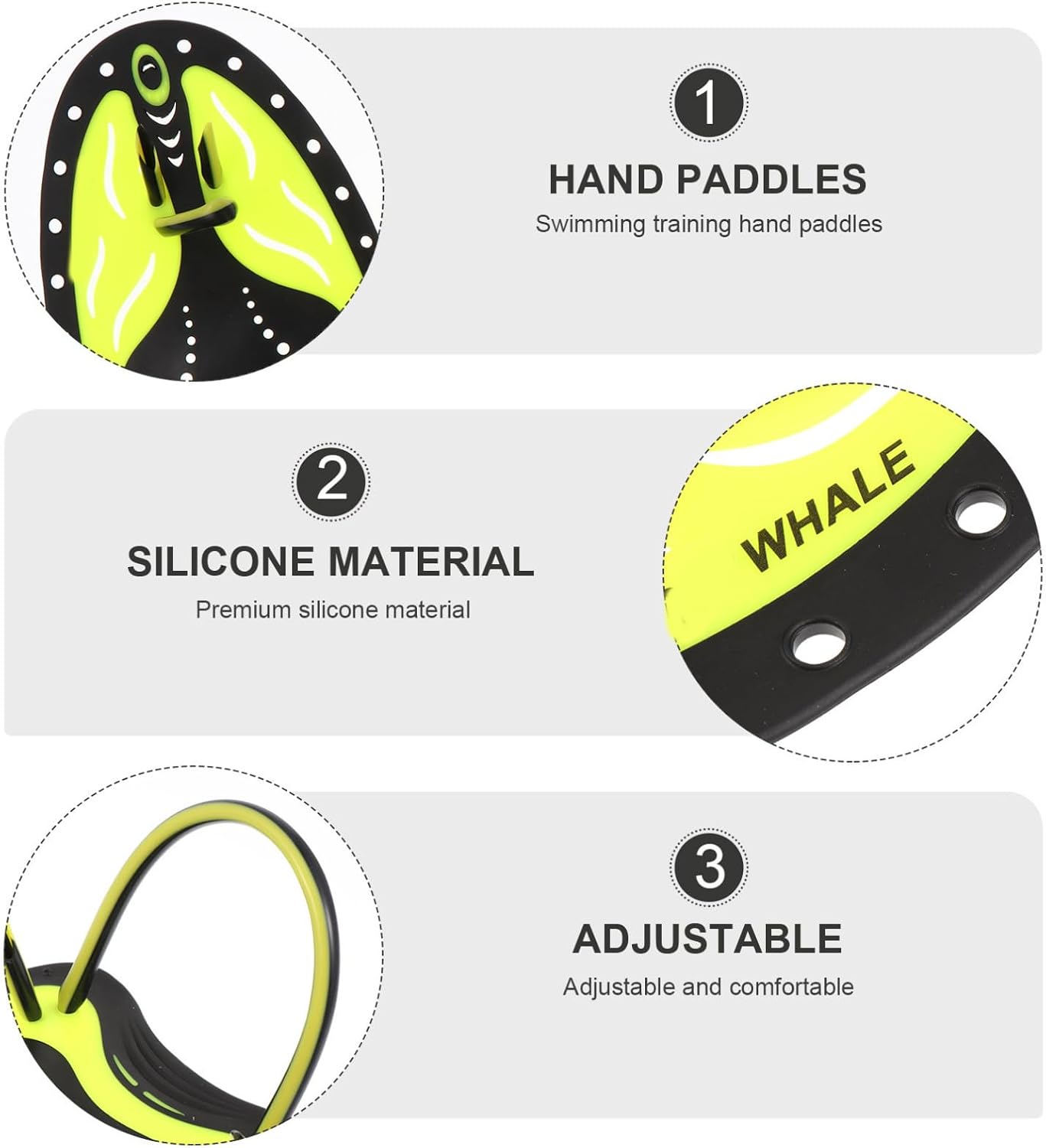 Outanaya 1 Pair Adjustable Silicone Swimming Training Hand Paddles with Ergonomically Designed Shape Comfortable Swim Training Equipment for Swimming and Diving