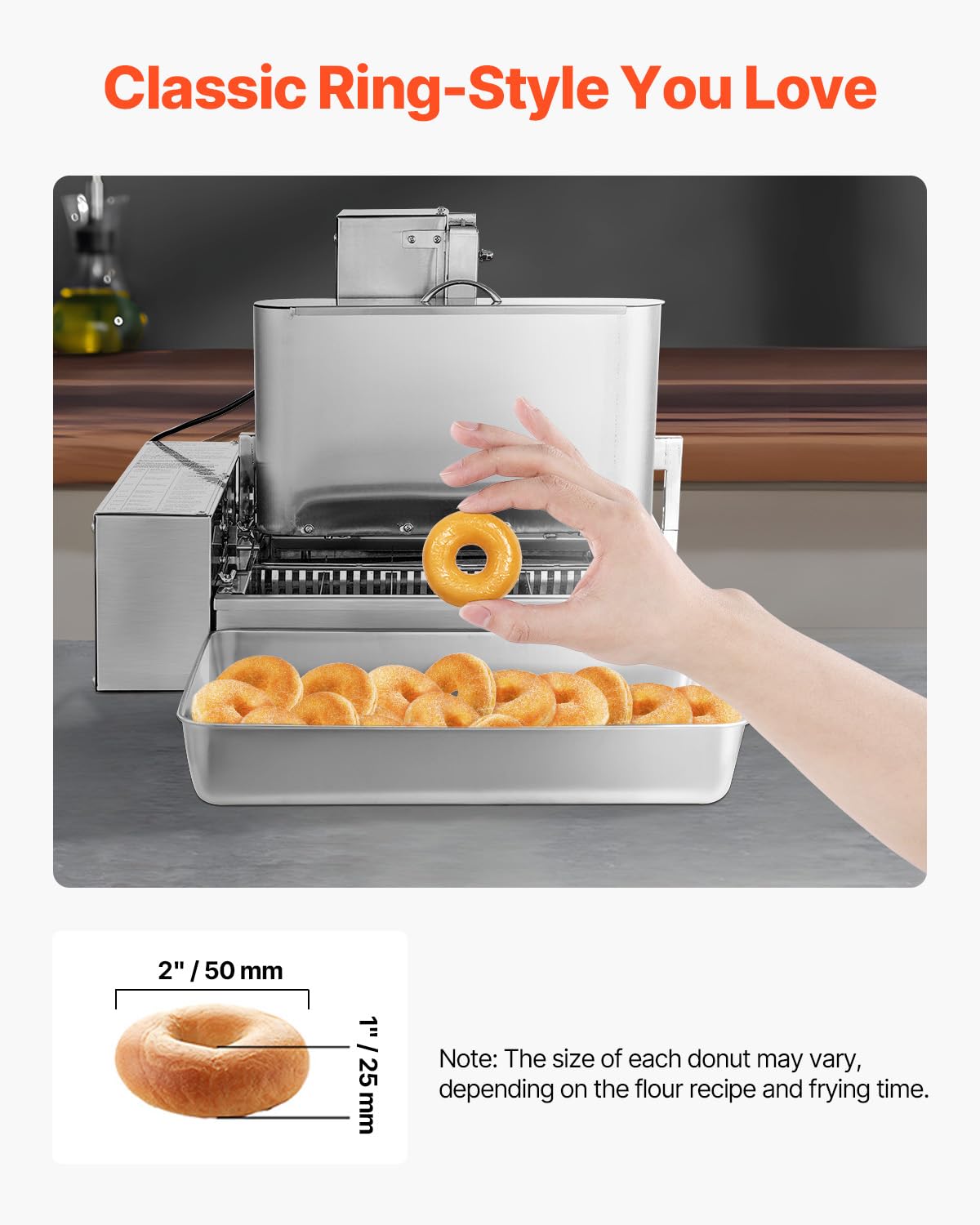 VEVOR Machine à beignets automatique commerciale, appareil à donuts électrique à 6 rangées, haute puissance, 360 pièces/heure, trémie de 4,5 L, friteuse en acier inoxydable, avec contrôle intelligent