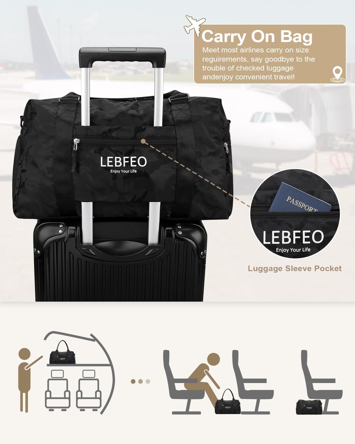 Travel Duffle Bag for Women Large Weekender Overnight Bags Gym Bag with Shoe Compartment Waterproof Hospital Bag Carry On Tote Bag for Airplanes,Camo Black - Image 4