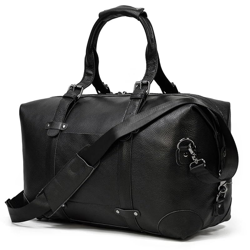 Leather Travel Bag for Man Vintage Leather Big Capacity Travel Duffel Male Business Handbag Carry on Luggage Bag (Svart 50cm*23cm*29cm) (Svart 50cm*23cm*29cm)2