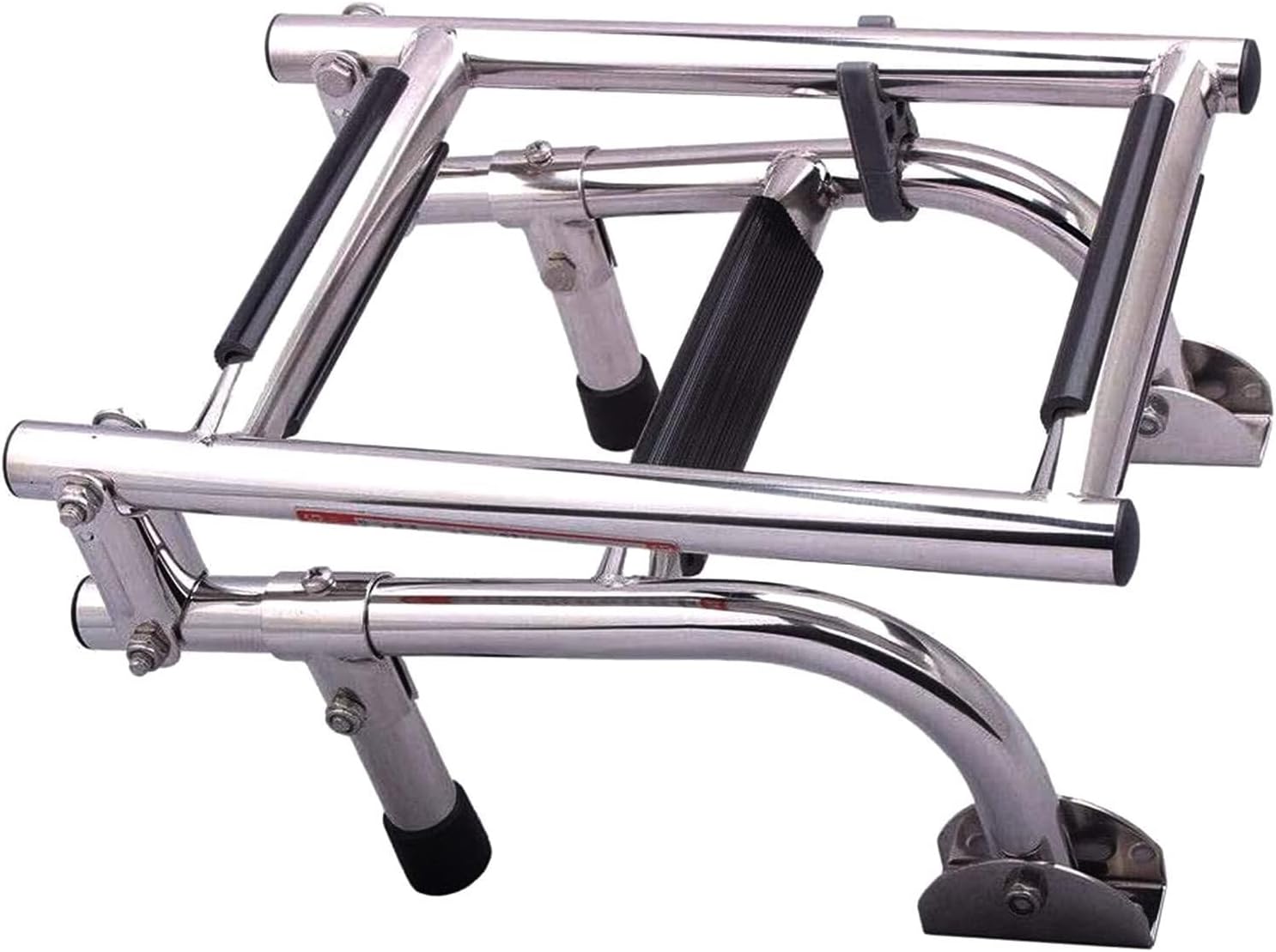 3-Step Stainless Steel Folding Boat Ladder, Transom Stern Ladder, 400lb Capacity, Polished, Telescoping, Compact (Silver 3 Steps)