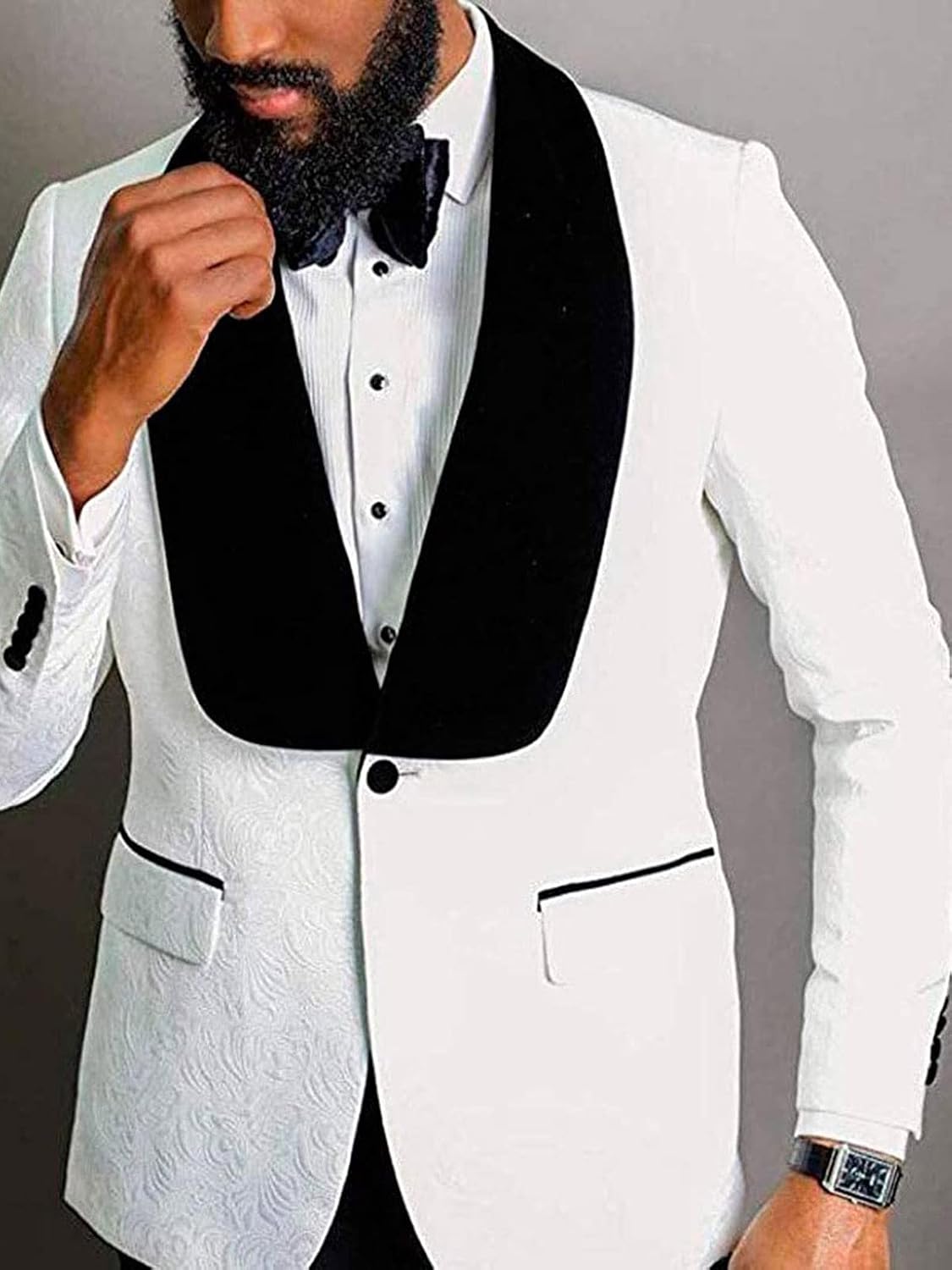 Men's 2 Pieces Floral Patterned Business Suit Shawl Lapel One Button Blazer Regular Fit with Black Pants