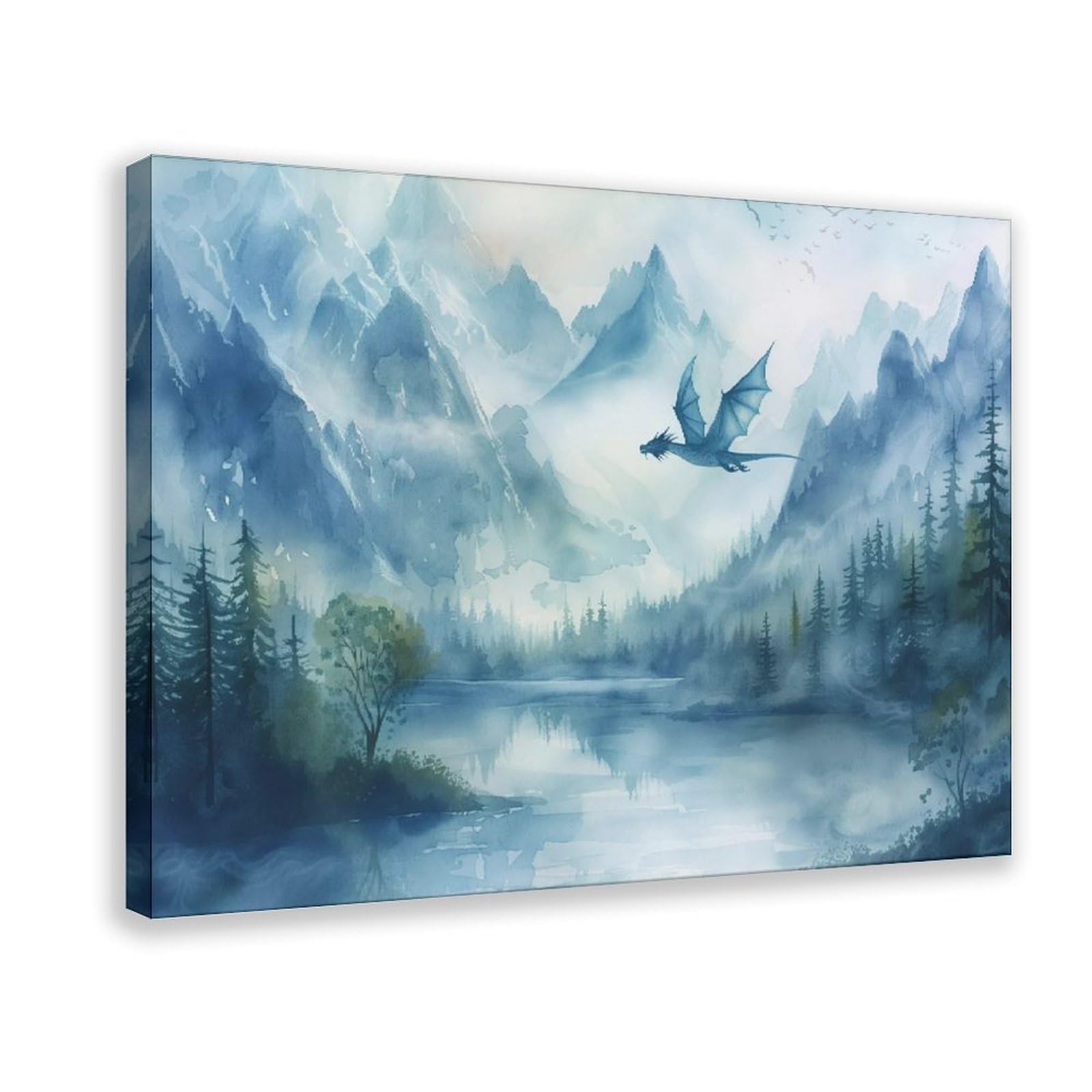 Bareronor Forest Dragon Watercolor Poster Canvas Poster Bedroom Decor Landscape Office Room Decor Gift 20" L X 30" W