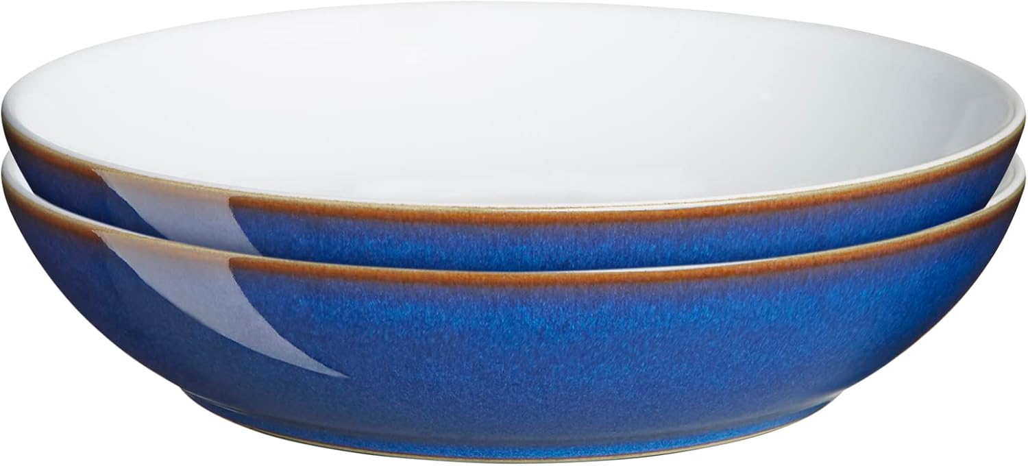 Denby Imperial Blue Pasta Bowls Set of 2 Dishwasher Microwave Safe Crockery 1050ml 22cm