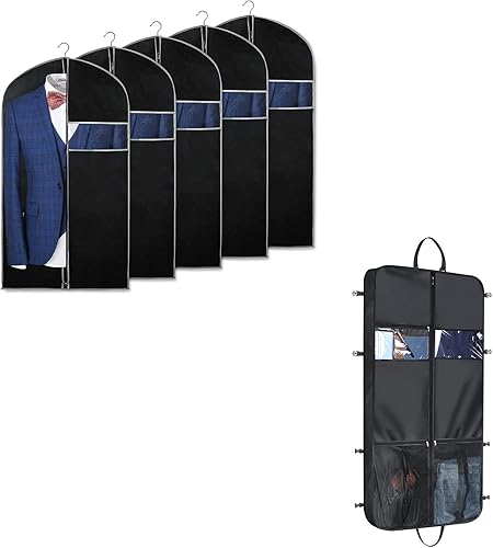 Syeeiex Bolsa de ropa de 50 pulgadas para viaje 1 pieza y bolsas de ropa de 40 pulgadas para colgar ropa 5 piezas bolsa de ropa convertible con asa