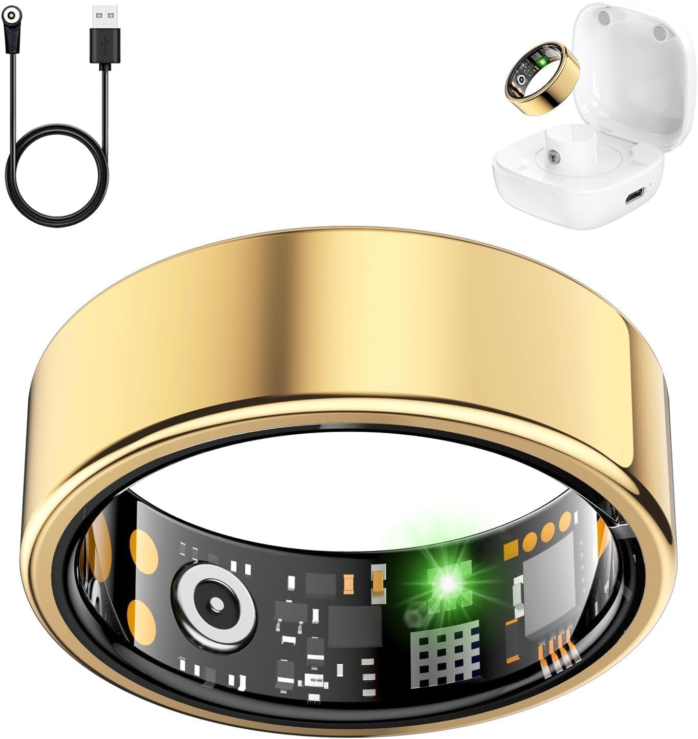 Smart Ring for Women Men, Fitness Ring with Heart Rate, Blood Oxygen,Stress, Sleep Tracker, Step Tracker, Fit Ring No Subscription Fee, IP68 Waterproof Smart Ring for iPhone & Android (Gold, 14#)