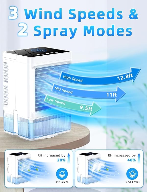 COOLECH Small Air Conditioner w/ 3 Speeds&3 Modes, Remote, 1100ML Tank Humidifier, 8-Cube Ice Tray, 120° Oscillating, 4 IN 1 Portable Air Conditioners, 7-Color Light, 4H Timer Desk AC Unit for Bedroom by COOLECH - Image 16