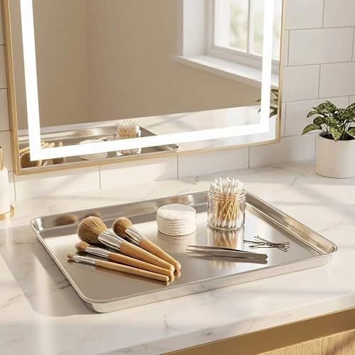 Miniatura 4 de QWORK Bandeja quirúrgica de acero inoxidable, para instrumentos médicos, tatuajes, suministros quirúrgicos, 10 1/4 x 7 7/8 x 1 pulgada, 1 paquete