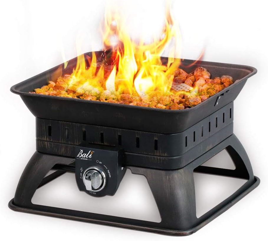 BALI OUTDOORS Gas Fire Pit, 18.7 Inch 50,000 BTU Auto-Ignition Portable Propane Fire Pit