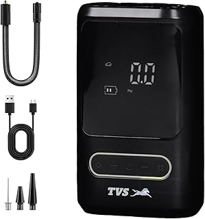 TVS Portable Tyre Air Inflator 150 PSI – Digital Meter, LED Light, Multi-Nozzle, Multi-Mode, Rechargeable 2000 * 2 mAh Bat Price In India