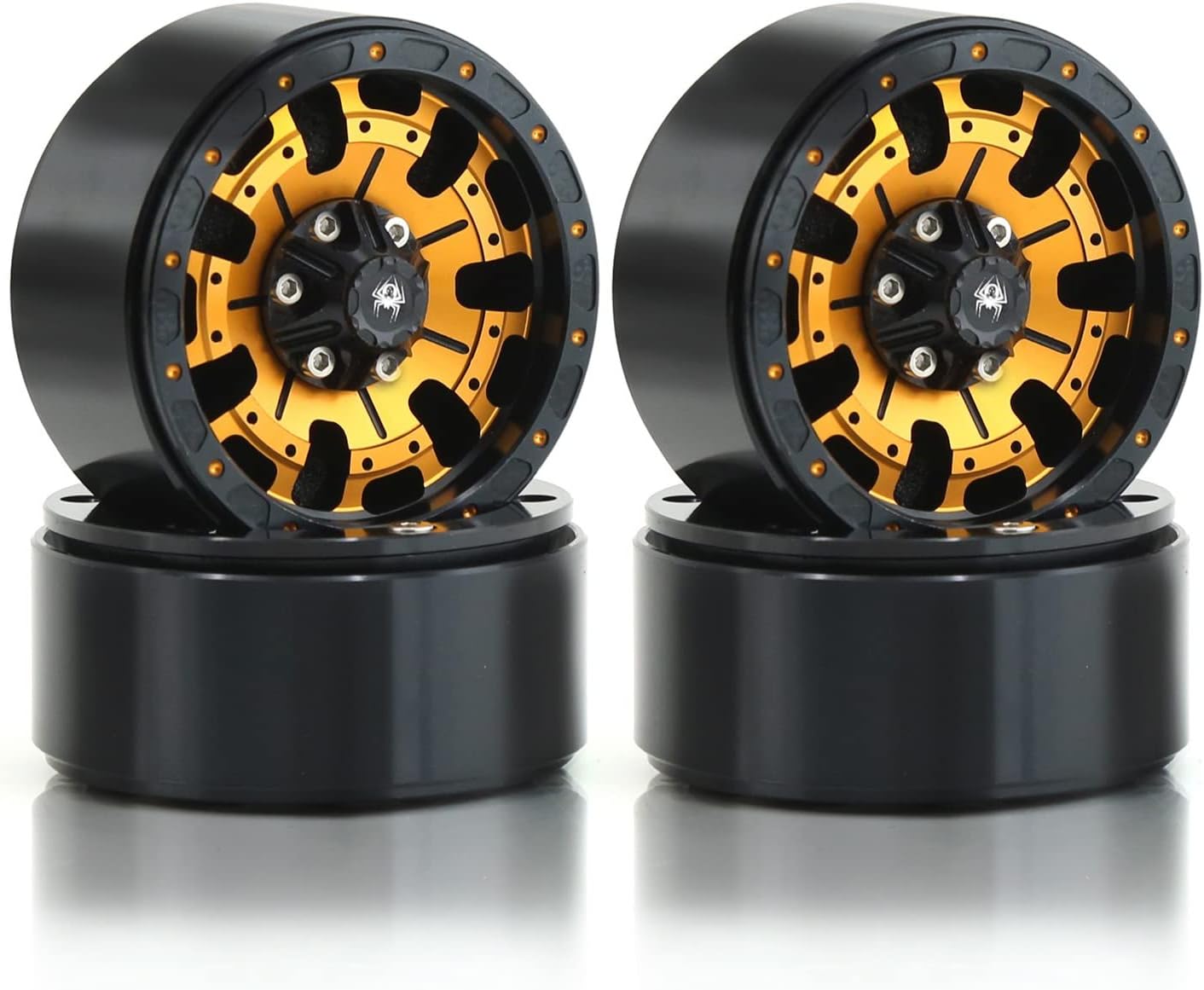 Lifehead 4PCS Aluminum 1.9 Inch Beadlock Wheels CNC Machined for 1/10 RC Crawler Car TRAXXAS TRX4 TRX6 Axial SCX10 90046 90047 SCX10 III AXI03007 Tamiya CC01 D90 D110,（Red&Golden）