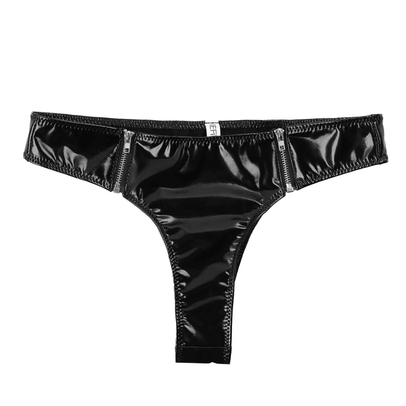 Mutandine da donna in pelle lucida slip a vita bassa con cerniera frontale perizoma mutandine biancheria intima sexy Clubwear