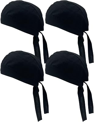 JHYWELL Cotton Doo Rags Skull Bandana Motorcycle Head Wrap Sweat Helmet Liner Black Chef Pirate Hat Do Rag Cap for Men and Women (Black Pack)