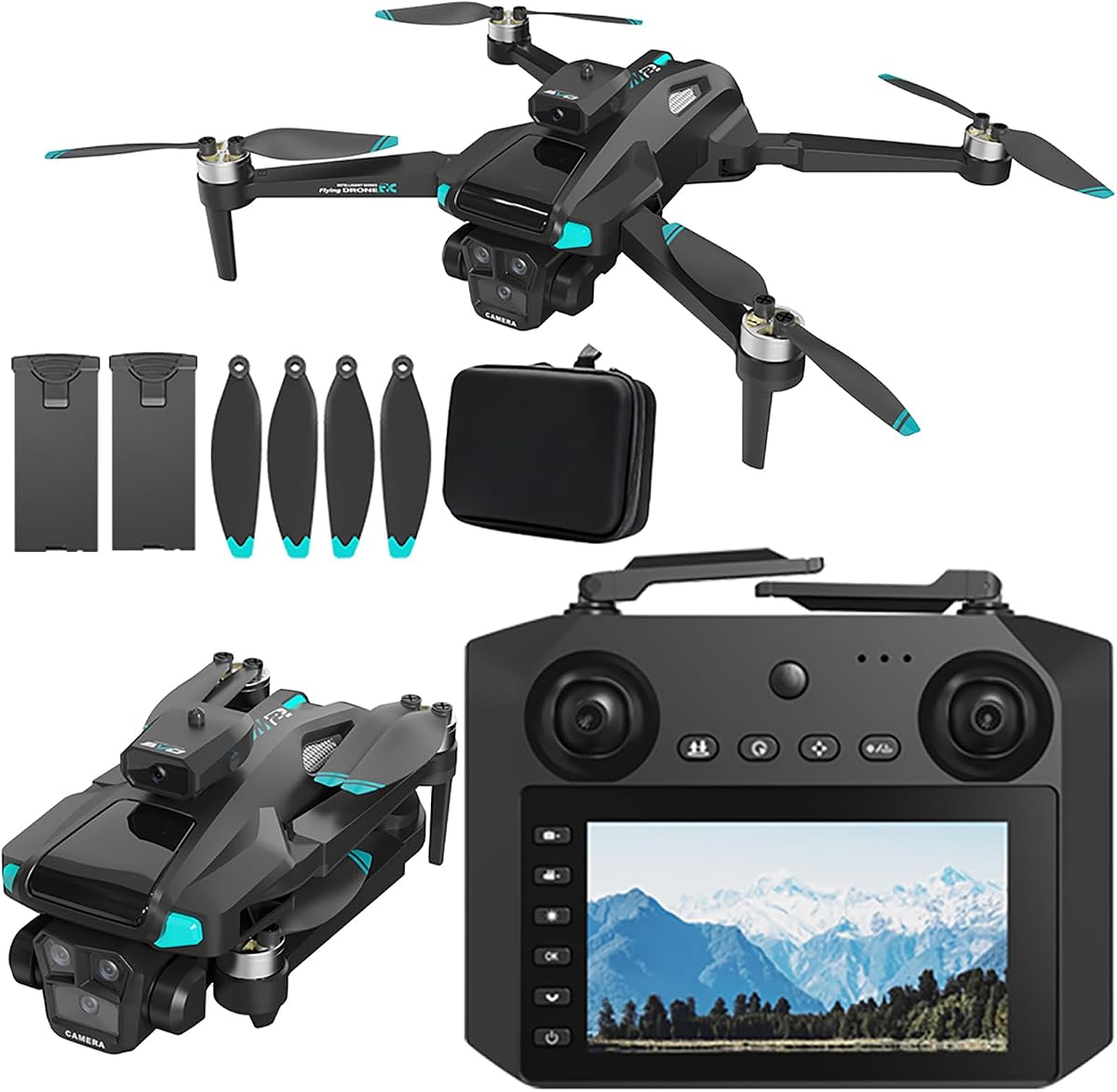 Drone For Adult,with 4.5" Screen,5G Remote Controller With Camera,6K HD Camera FPV Live Video,Altitude Hold Gesture Selfie One Key Take Off Landing 3D Flips Waypoint Fly Drone (2 Batteries)