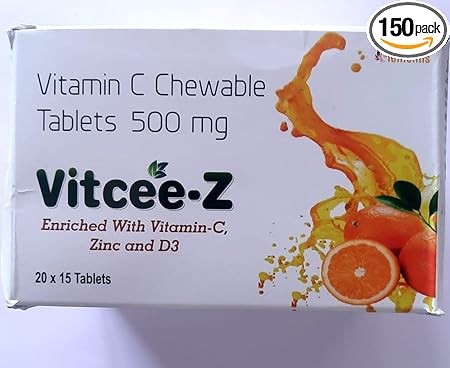 Vitamin C 500 mg+Zinc Chewable 150 Tablet for Immunity Skin  Vegan Formula For Men Women & Kids (Orange Flavour Vitamin C+Zinc)