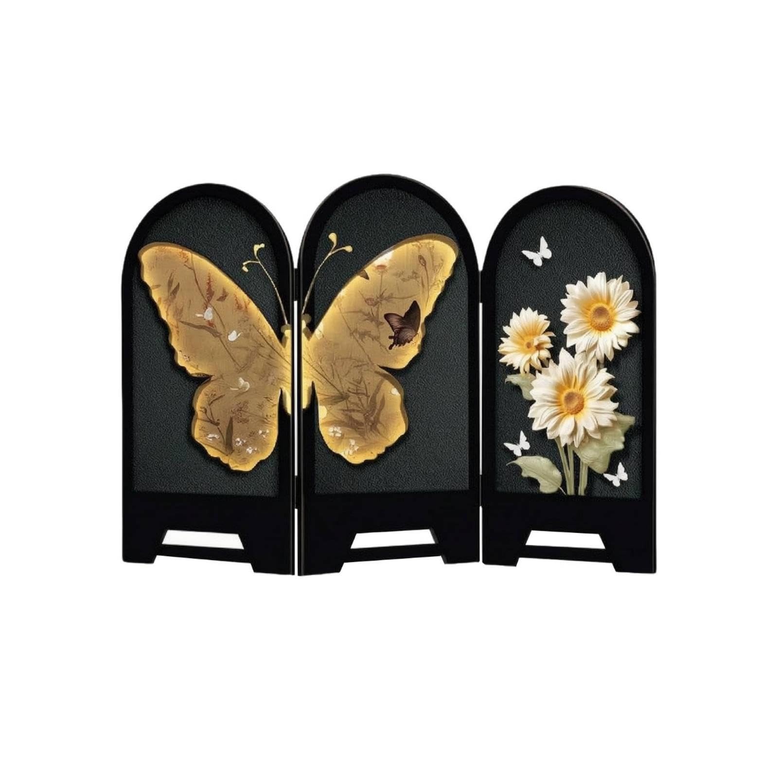 Tabletop Decorative Screen Threepaneled Decorative Screen Arched Desktop Display for Entryway, Dresser, Living Room 42x30cm Butterfly B-picture-27