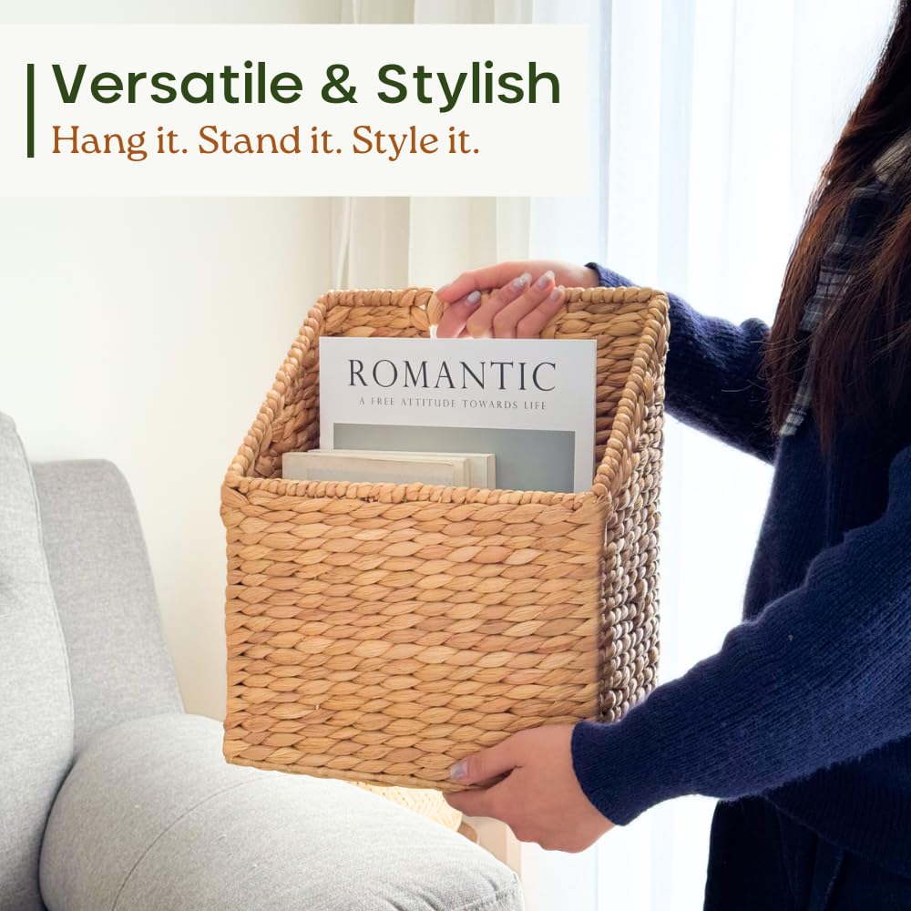 CHI AN HOME Set of 2 Wicker Hanging Storage Baskets, Handwoven Wall Baskets for Mail, Files, Books & Accessories, Wall-Mounted Organizer for Entryway, Kitchen, Office, Boho Farmhouse Decor - Image 4