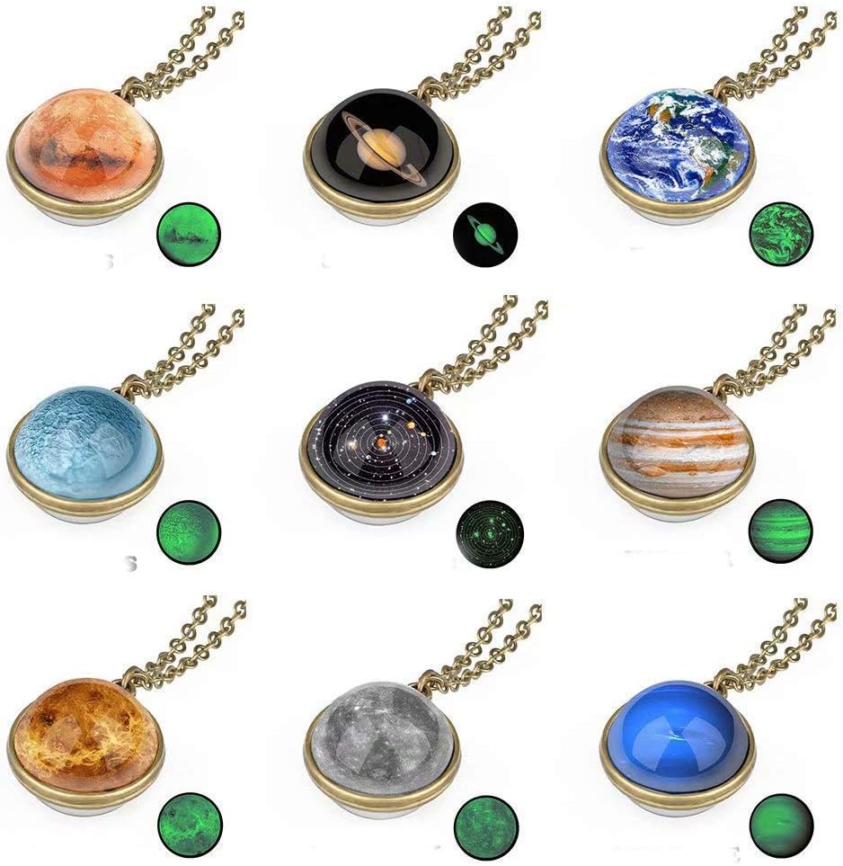 9 Pack Galaxy Pendant Necklace Solar System Universe Glass Jewelry Nebula Space Cosmos Outer Space Planet Jewelry Valentine's Love Gift