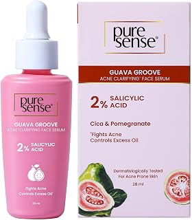 PureSense 2% Salicylic Acid Face Serum BHA Based Exfoliant Guava for Acne Prone Oily Skin for Men and Women 28ml