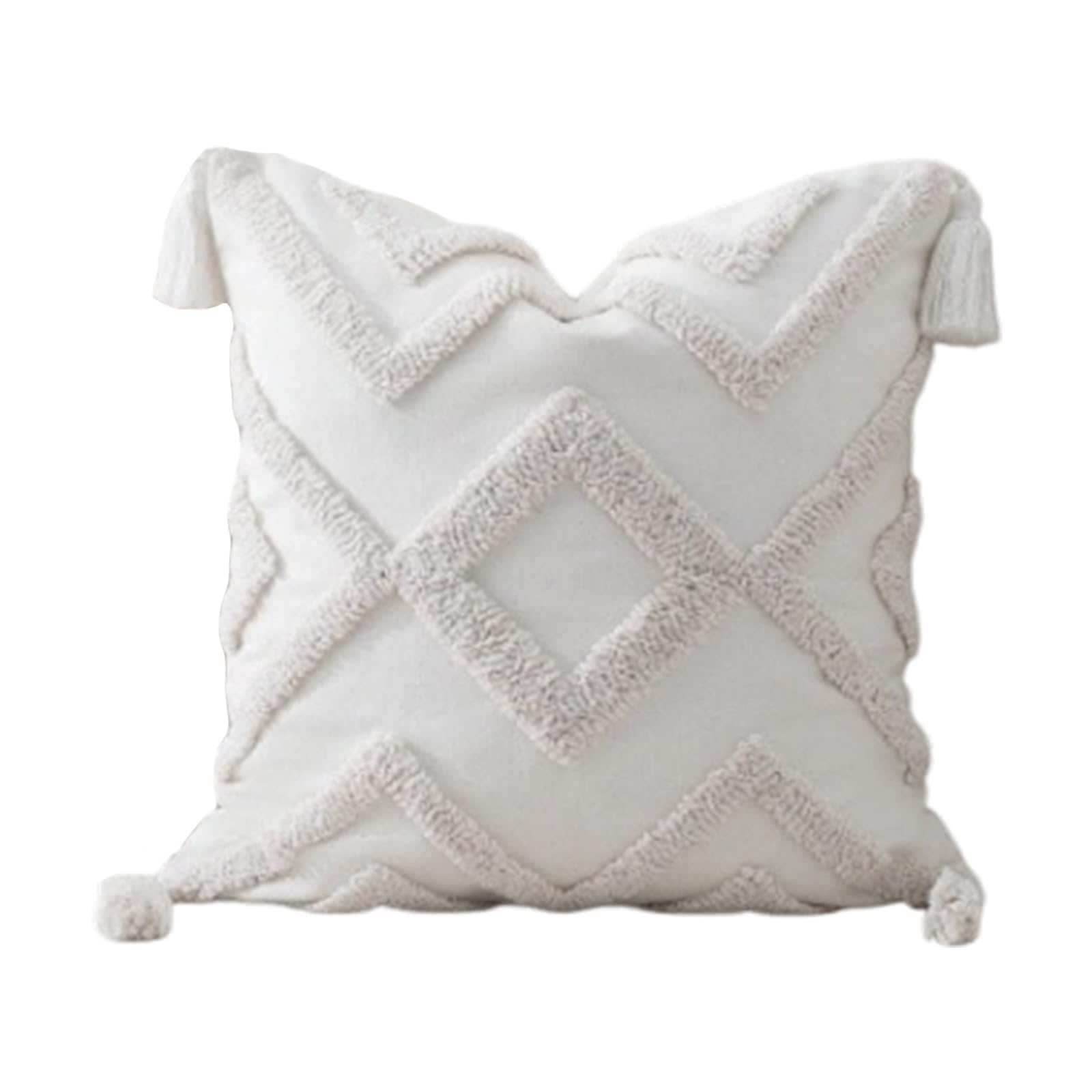 Bbajszx Nordic Throw Pillow Cover 45x45cm Soft Cotton Linen Fabric Cushion with Artistic Tufting and Fringe Tassels Cotton Linen Tufted Square Pillow