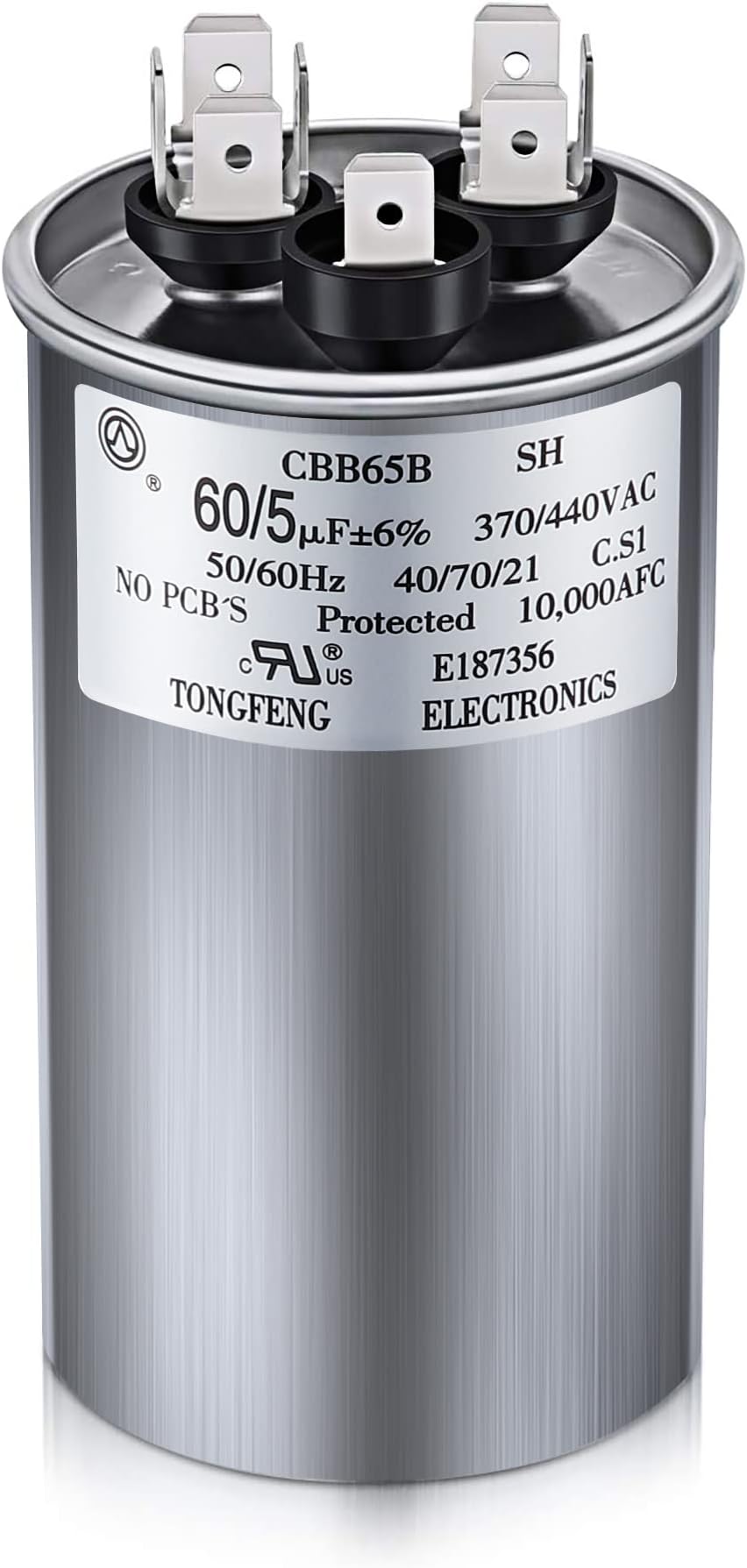 60/5 MFD uF 370/440V CBB65 Dual Run Round Capacitor for AC Motor, HVAC Capacitor, Air Conditioner Replacement, Heat Pump, Fan Start, Condenser Straight Cool, UL Listed