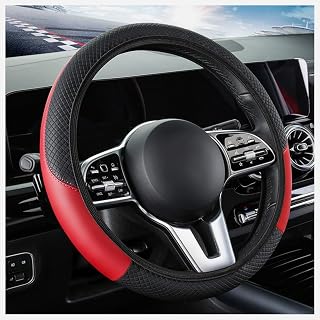 Car Steering Wheel Cover,Breathable Anti-Slip Soft Leather Steering Wheel Cover,All Seasons Universal Car Accessories Interior for Protection 14-15" Car Steering Wheel (Red)