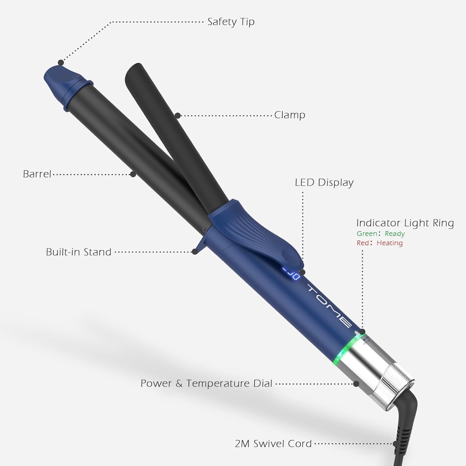 1 Inch Curling Iron Tourmaline Ceramic Long 25 mm Barrel Hair Curler, 20s Fast Heating 180–450℉ with LED Display Creates Classic Curls to Loose Waves 100–240V Dual Voltage